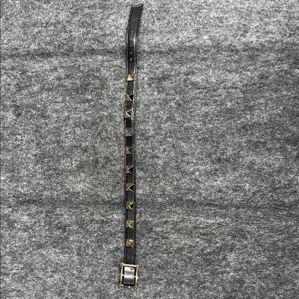 Black Leather Bracelet with Gold Studs